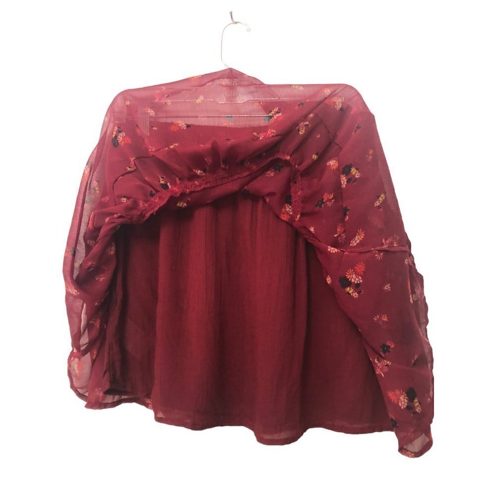 Free People Mini Skirt Size M Tiered Flair Lined Burgandy Floral Stretch Waist - Picture 4 of 7